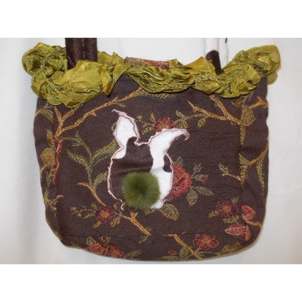 Susie Stern Cowbunnies Tapestry Bunny Handbag Brown Floral Cow Print